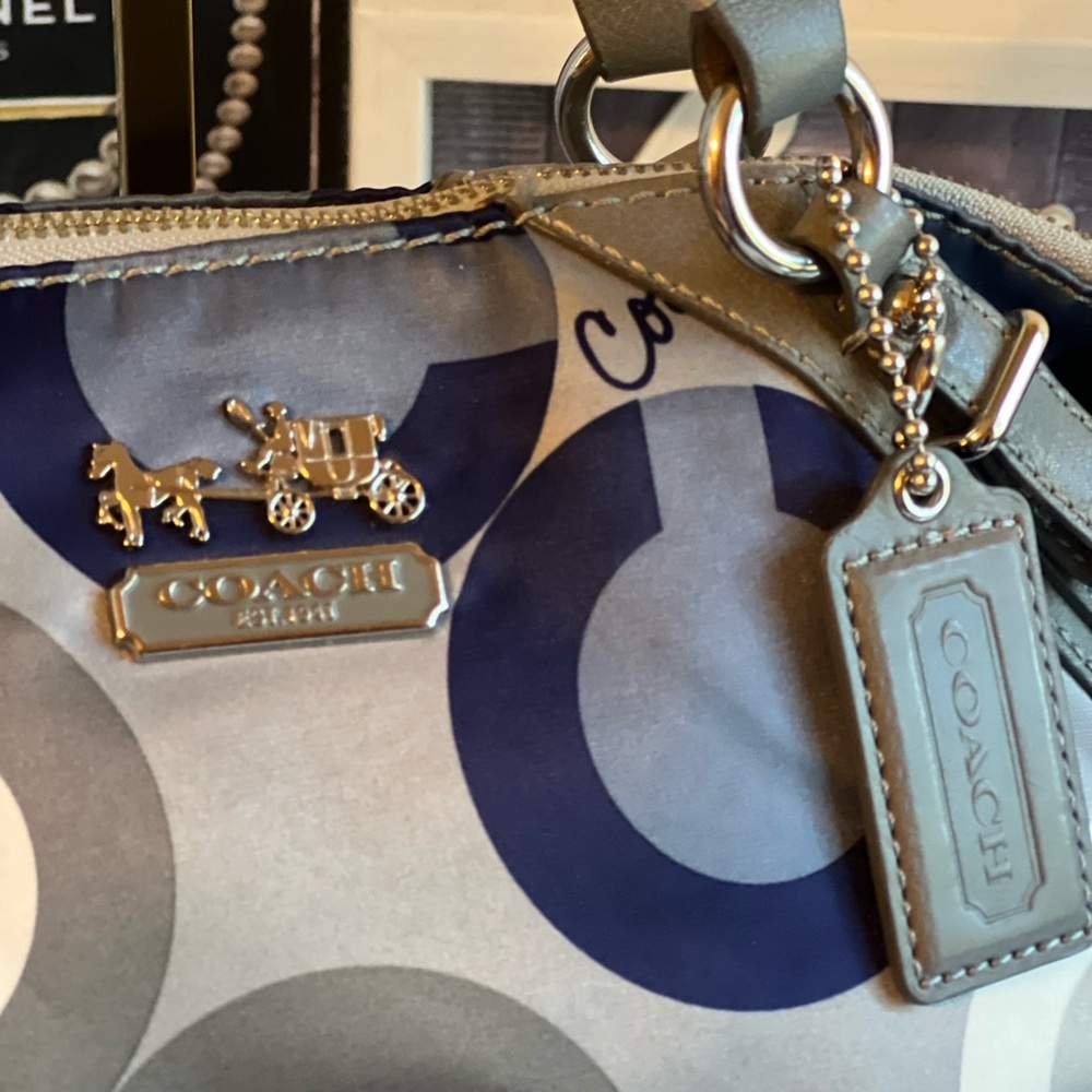 Coach Madison Sophia Clover Logo Gray/Blue Sateen and Leather shoulder bag - Picture 6 of 9